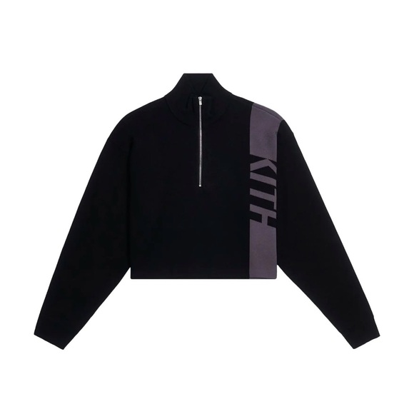 Kith Tops - Kith Black and Gray Quarter-Zip Sweater